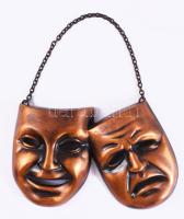 Színházi maszkok bronzírozott dísz, 9x13 cm