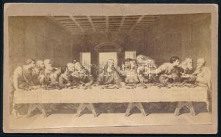 cca 1865 Az utolsó vacsora, grafika nyomán készült fénynyomat, 6,5×10,5 cm