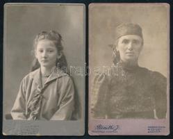 cca 1913 Kislány és női portré, 2 db keményhátú fotó máramarosszigeti műtermekből, 10,5×6,5 cm