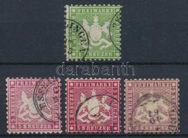 Württemberg 1863 Mi 25 + 26 a, b, c, 26c vizsgálójellel (min Mi EUR 100,-)