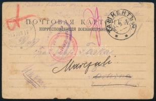 1915 Hadifogoly levelezőlap Oroszországból, hátoldalon előrenyomott és kézzel írt szöveggel