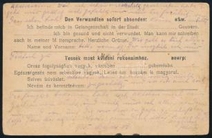 1915 Hadifogoly levelezőlap Oroszországból, hátoldalon előrenyomott és kézzel írt szöveggel