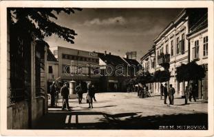 1941 Szávaszentdemeter, Mitrovice, Mitrovitz an der Save, Sremska Mitrovica; utcakp, üzletek, PADAK reklám / street view, shops, advertisement. photo (fl)
