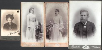 cca 1910 Veszprémi műtermi fotók, 4 db, 10,5×6,5 és 16,5×10,5 cm közötti méretekben