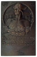 1912. "Pénzintézeti Sportegyletek Szövetsége 1912" egyoldalas bronz plakett (75x49mm) T:AU,XF patina