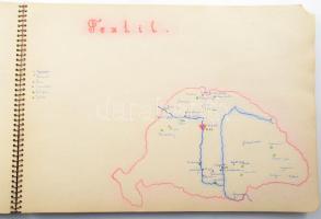 ca 1930 A történelmi Magyarország gazdasági térképei. Kézzel rajzolt térképek füzetben, Gyógyfürdők, gyáripar, vasgyártás, stb, kb 30 db térkép vázlatfüzetben 30x21 cm