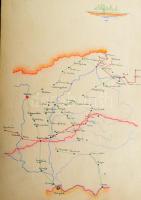 ca 1930 A történelmi Magyarország gazdasági térképei. Kézzel rajzolt térképek füzetben, Gyógyfürdők,...