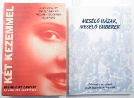 Mesélő házak - mesélő emberek. Fejezetek a veszprémi zsidó közösség történetéből. Összeáll.: Máthé Éva. Az összeállító által DEDIKÁLT példány. Veszprém, 2005, Veszprémi Zsidó Hitközség - Veszprémi Zsidó Örökségi Alapítvány. Kiadói papírkötés. + Irene Gut Opdyke - Jennifer Armstrong: Kéz kezemmel. A holocaust túlélőinek és megmentőjüknek emlékére. Ford.: Nagy Imre. 2001, Trivium. Kiadói kartonált papírkötés, kiadói papír védőborítóban, kopott borítóval.