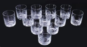12 személyes csiszolt vadászmintás kristályüveg whiskey pohár garnitúra, hibátlan, m: 9,5 cm, díszdobozban.