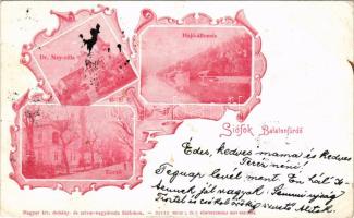 1899 Siófok, Balatonfürdő, Dr. Ney villa, hajóállomás, korzó, kiadja Weiss L. és F. Art Nouveau, floral (EK)