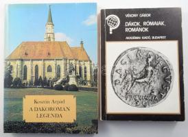Vékony Gábor: Dákok, rómaiak, románok. Bp., 1989, Akadémiai Kiadó. Első kiadás. Kiadói papírkötés + Kosztin Árpád : A dákoromán legenda. Keresztény kultuszhelyek Erdélyben. Für Lajos előszavával. Bp., én., Népszava. Kiadói papírkötés.