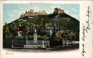 1900 Sümeg, Kisfaludy Sándor szobra, vár. Horvát Gábor kiadása (r)