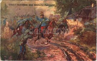 1916 Ulánusok és orosz katonák / Ulanen vertreiben eine russische Patrouille / WWI Austro-Hungarian K.u.k. military art postcard (EK) + " Tábori postahivatal 60" (EK)