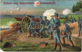 1916 Österr.-ung. Feldartillerie im Feuergefecht / WWI Austro-Hungarian K.u.K. military art postcard, field artillery. L&amp;P. 1757. + " Tábori postahivatal 60" (EM)