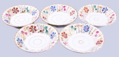 Alt Wien 5 darab csészealj, jelzett, kopással, d: 14 cm