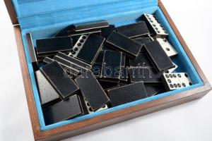 Antik domino készlet, dobozában, 23x31 cm