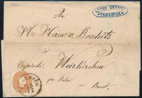 1861 10kr levélen "TEMESVÁR" - Bánát Weisskirchen