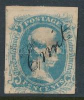 Amerikai Egyesült Államok 1863 Konföderációs Mi 9Bw bélyegzéssel és kézi érvénytelenítéssel (Mi EUR 650.-) (elvékonyodás / thin paper) (garancia nélkül / no guarantee)