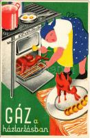 Gáz a háztartásban. Seidner litográfia / Hungarian gas advertisement card (EB)