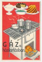 Gáz a háztartásban. Seidner litográfia / Hungarian gas advertisement card (EK)
