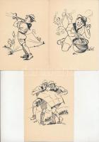 3 db RÉGI cserkész művészlap / 3 pre-1945 boy scout art postcards