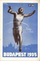 1935 Budapest VI. Főiskolai Világbajnokság reklámlapja. Magyar Főiskolai Sportegyletek Egyesülése kiadása / Hungarian College Sports Championship s: Halápy Ede (EB)