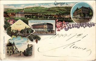 1899 Szekszárd, Szegzárd; gimnázium, Garay tér, Törvényszék, Széchenyi utca. Báter János Art Nouveau, floral, litho (Rb)