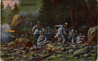1916 Artilleriekampf / WWI K.u.K. (Austro-Hungarian) military art postcard + "Tábori postahivatal 60" (EK)