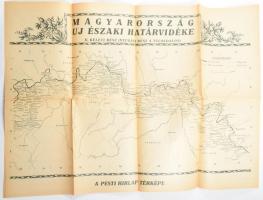 1938 A Pesti Hírlap 1938. november 6-i rendkívüli melléklete a hazatért magyar Felvidékről, 4p + a hozzá tartozó kétoldalas új északi határvidék (keleti és nyugati rész) helységneves térképével, szép állapotban, 41×58 cm