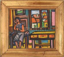 Barcsay (?) jelzéssel: Hölgy enteriőrben. Olaj, vászon, kartonon. Dekoratív, kissé kopott fakeretben. 26,5x31 cm