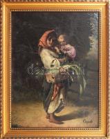 Szerov jelzéssel: Virágárus és az angyal. Olaj, vászon, Jelzett. Dekoratív keretben 56x41 cm