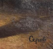 Szerov jelzéssel: Virágárus és az angyal. Olaj, vászon, Jelzett. Dekoratív keretben 56x41 cm