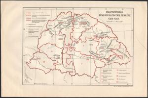 2 db magyar történelmi térkép: Magyarország pénzügyigazgatási térképe 1308-1382, 15,5x23,5 cm + Magy...