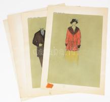 Jelzés nélkül: 6 db jelmezterv Ibsen Kísértetek c. drámájához. Vegyes technika, papír. 42x30 cm körüli méretekben.