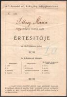 1921 A kolozsvári (Erdély) református kollégium leánygimnáziuma 1920/21. tanévi érdemjegyes értesítő...