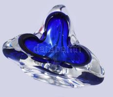 Cseh kék üveg asztaldísz, 16x16 cm