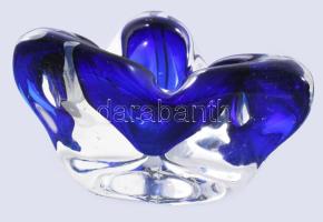 Cseh kék üveg asztaldísz, 16x16 cm