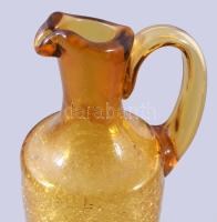 Borostyánszínű krakléüveg ecetes edény, m: 25 cm