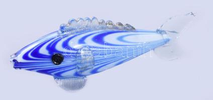 Kéken színezett üveghal, hibátlan, h: 23 cm