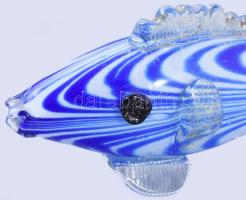 Kéken színezett üveghal, hibátlan, h: 23 cm