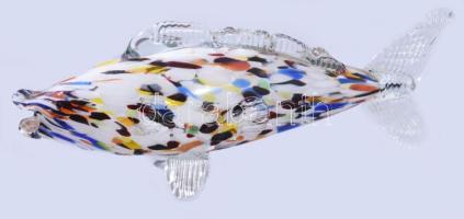 Színezett üveghal, hibátlan, h: 23 cm