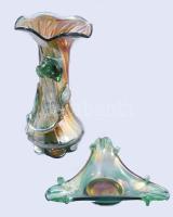 Fémlüszteres üveg asztaldísz és váza, d: 17 cm, m: 26 cm