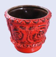 Retro német vérvörös kaspó, kis kopással, d: 15 cm, m: 13 cm