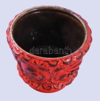 Retro német vérvörös kaspó, kis kopással, d: 15 cm, m: 13 cm