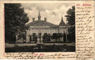 1905 Budapest XVIII. Pestszentlőrinc, Pusztaszentlőrinc, Szentlőrinc; Baán villa. Baán Mariska otthona volt, és ez volt az a villa Pestszentlőrincen, ahol először gyúlt fel elektromos lámpa fénye. Erdélyi cs. és kir. udvari fényképész műterméből (EK)