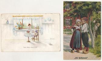 10 db RÉGI művészlap: gyerekek, közte fotók / 10 pre-1945 art postcards: children, with photos