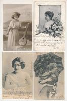 10 db RÉGI művészlap: hölgyek, közte fotó / 10 pre-1945 art postcards: ladies, with photo