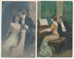 12 db RÉGI művészlap: főleg szerelmes párok, tájképek, közte fotók, közte 1 Stengel / 12 pre-1945 art postcards: mainly love couples, landscapes, with photo, with 1 Stengel