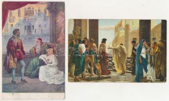 12 db RÉGI művészlap: főleg szerelmes párok, tájképek, közte fotók, közte 1 Stengel / 12 pre-1945 ar...