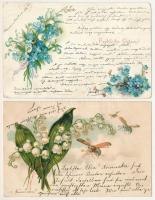 4 db RÉGI (1905 előtti) litho művészlap: virágok / 4 pre-1905 litho art postcards: flowers